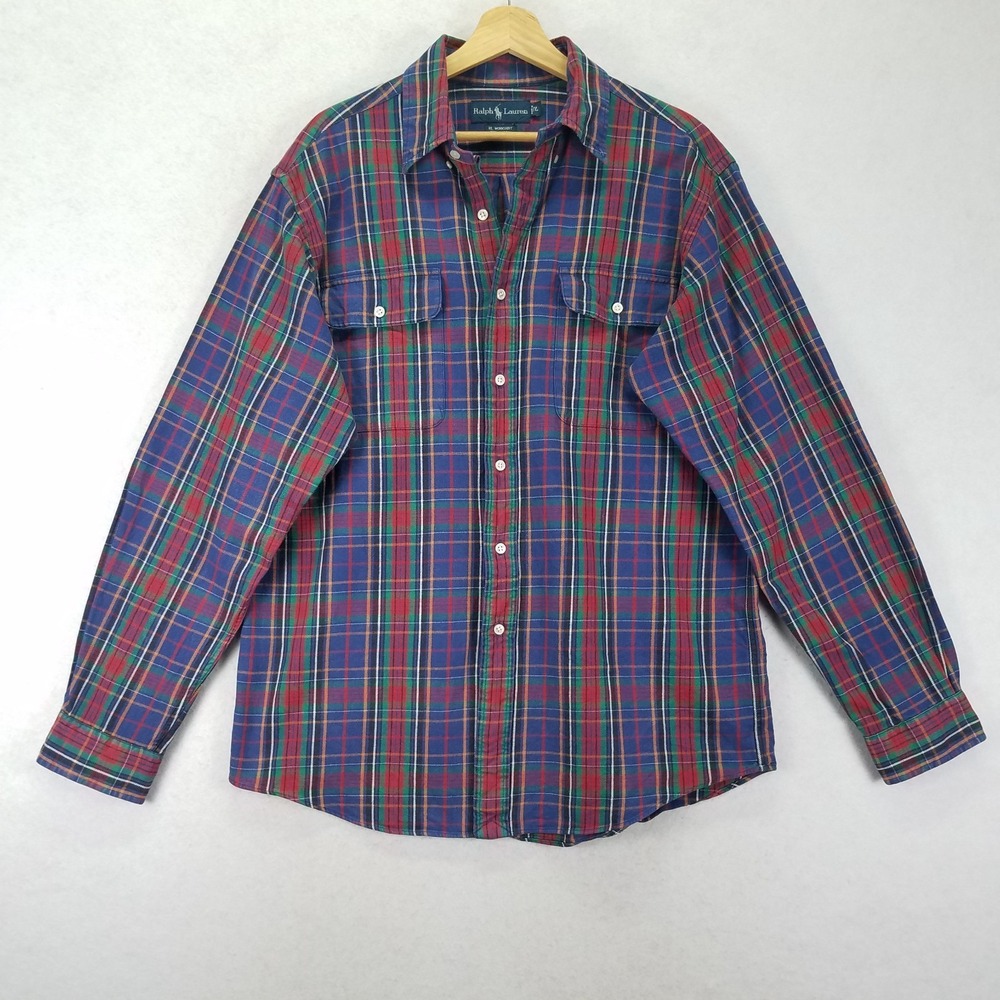 Ralph Lauren RL Workshirt Men L Plaid Cotton Long Sleeve Button Casual Flannel